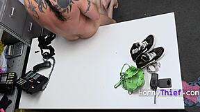 A sneaky thief gets caught and punished hard with toys and vibrators for his kinky office crime