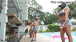 trailer trash milf with big tits and ass squirts by the pool in amateur monster cock deepthroat