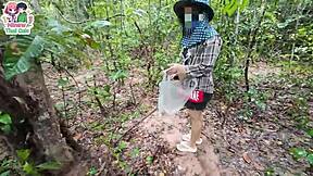 damn that skinny thai teen hikes in the forest flashing her tight pussy everywhere