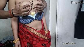 love how this indian desi big-boobed bhabhi rocks red saree in desi saree clips