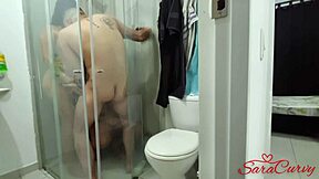caught my busty stepmom showering with chubby latina neighbor