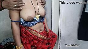 love how this indian desi big-boobed bhabhi rocks red saree in desi saree clips