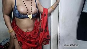 love how this indian desi big-boobed bhabhi rocks red saree in desi saree clips
