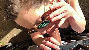 Brunette Bombshell Sucks Big Cock Outdoors Then Gets Fucked Hard in Homemade Session