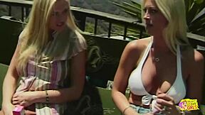 Two Busty Bikini Blondes Finger Lick and Orgasm in Poolside Lesbian Interview