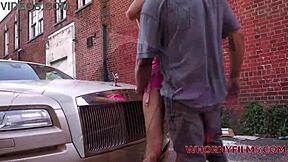 Skinny Cute Teen Fucks Monster Cock on Car Almost Caught Public Cumshot