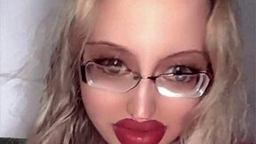russian fetish slut with huge glasses and lipstick begs for more