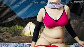 Stepsister Strips Nude Camping at Night with Big Tits Out