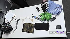 A sneaky thief gets caught and punished hard with toys and vibrators for his kinky office crime