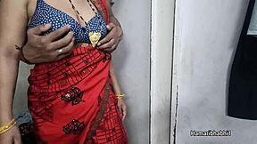 love how this indian desi big-boobed bhabhi rocks red saree in desi saree clips