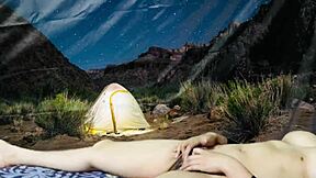 Stepsister Strips Nude Camping at Night with Big Tits Out