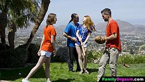 i hang out with stepdad learning baseball but end up in wild 18+ teen orgy bareback fun