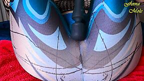 athletic fitness slut in fishnets and leggings wets herself from toy vibrations then cums hard masturbating her big puffy wet pussy during workout