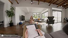 horny blonde nympho bends over desk deepthroats sexologist's huge cock missionary pov vr bangers pt 2