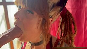 Cute Nerdy Redhead Cosplayer Gags on Thick Cock Deepthroat Sloppy