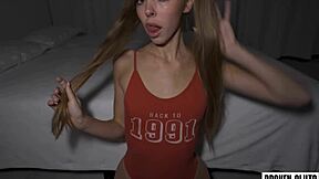 Cheerleader's throat fucked deep before rough doggystyle pounding!!