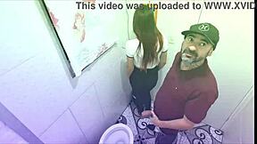 Redhead babe flashes tits in public bathroom creampie fuck