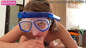 blonde snorkel babe chokes gags on monster cock sloppy deepthroat underwater cum swallow at beach