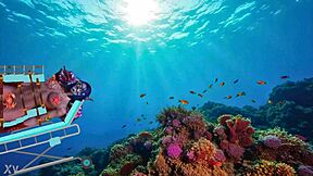 bound narlinda struggles underwater in tight bondage ropes spanking tease