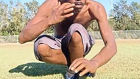 WOW! ATHLETIC BLACK TEACHER'S DORM WORKOUT TURNS INTO DADDY FUCK FRENZY!