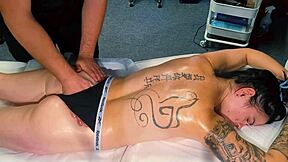 tattoo girl turns massage into rough pussy pounding and squirting orgasm