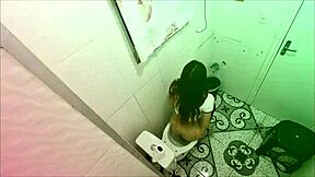 Redhead babe flashes tits in public bathroom creampie fuck