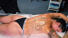 tattoo girl turns massage into rough pussy pounding and squirting orgasm