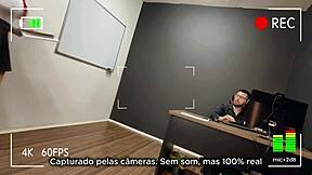 a secretary pops in to write on the board but ends up on her knees