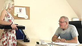 Old boss deepthroats horny teen secretary on office desk
