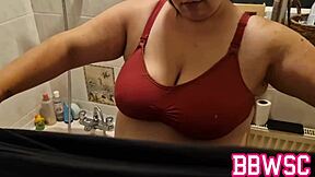 bbw babe teases her massive tits and curves in the tub