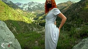 lovely solo beauty masturbates in nature outdoors