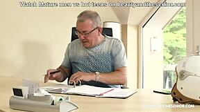 Old boss deepthroats horny teen secretary on office desk