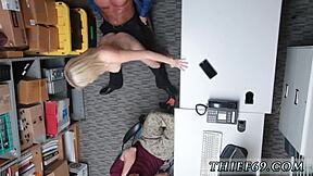 cops bust in and bang tattooed blonde burglar right in the shop after group chase