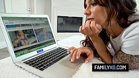 Brunette stepdaughter April Olsen deepthroats and fucks stepdad pov hardcore