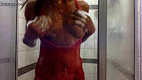 Ginger Ebony Milf's Wet Tits Shine in Lacy Pink Shower Panties Play