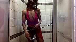 Ginger Ebony Milf's Wet Tits Shine in Lacy Pink Shower Panties Play