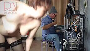 stupid engineer punishes submissive naked maid cleaning office with hardcore domination