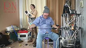 stupid engineer punishes submissive naked maid cleaning office with hardcore domination