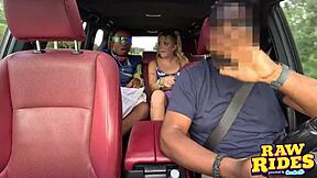 Blonde raver devours black boyfriend's monster BBC in ride share