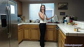sexy milf jess ryan roleplays in kitchen flashing big ass curves homemade