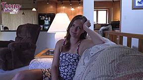 Seth Brogan pounds petite nympho Stella Sedona's juicy pussy on sofa creampie finish