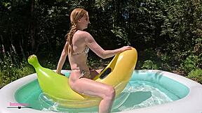 Blonde Humps Dripping Banana Float On Big Ass Outdoor Tease