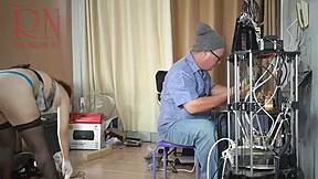 stupid engineer punishes submissive naked maid cleaning office with hardcore domination