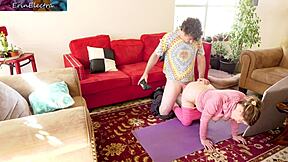 pregnant stepsister takes cock bent over in living room doggystyle creampie