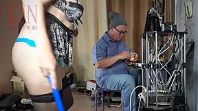 stupid engineer punishes submissive naked maid cleaning office with hardcore domination