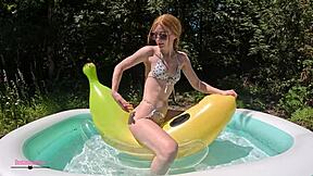 Blonde Humps Dripping Banana Float On Big Ass Outdoor Tease