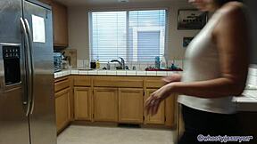 sexy milf jess ryan roleplays in kitchen flashing big ass curves homemade