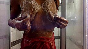 Ginger Ebony Milf's Wet Tits Shine in Lacy Pink Shower Panties Play