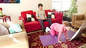 pregnant stepsister takes cock bent over in living room doggystyle creampie