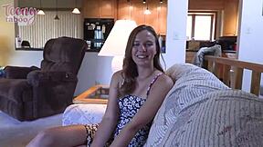 Seth Brogan pounds petite nympho Stella Sedona's juicy pussy on sofa creampie finish